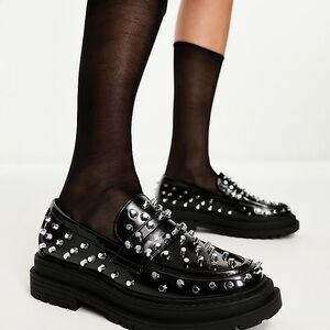 ASOS Black Patent Studded Loafers